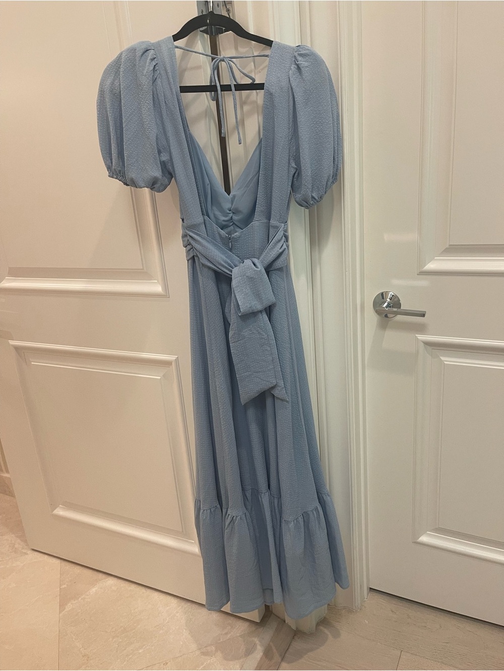 Astr Light Blue Twist-Front Puff-Sleeve Maxi Dress - Picture 5 of 8